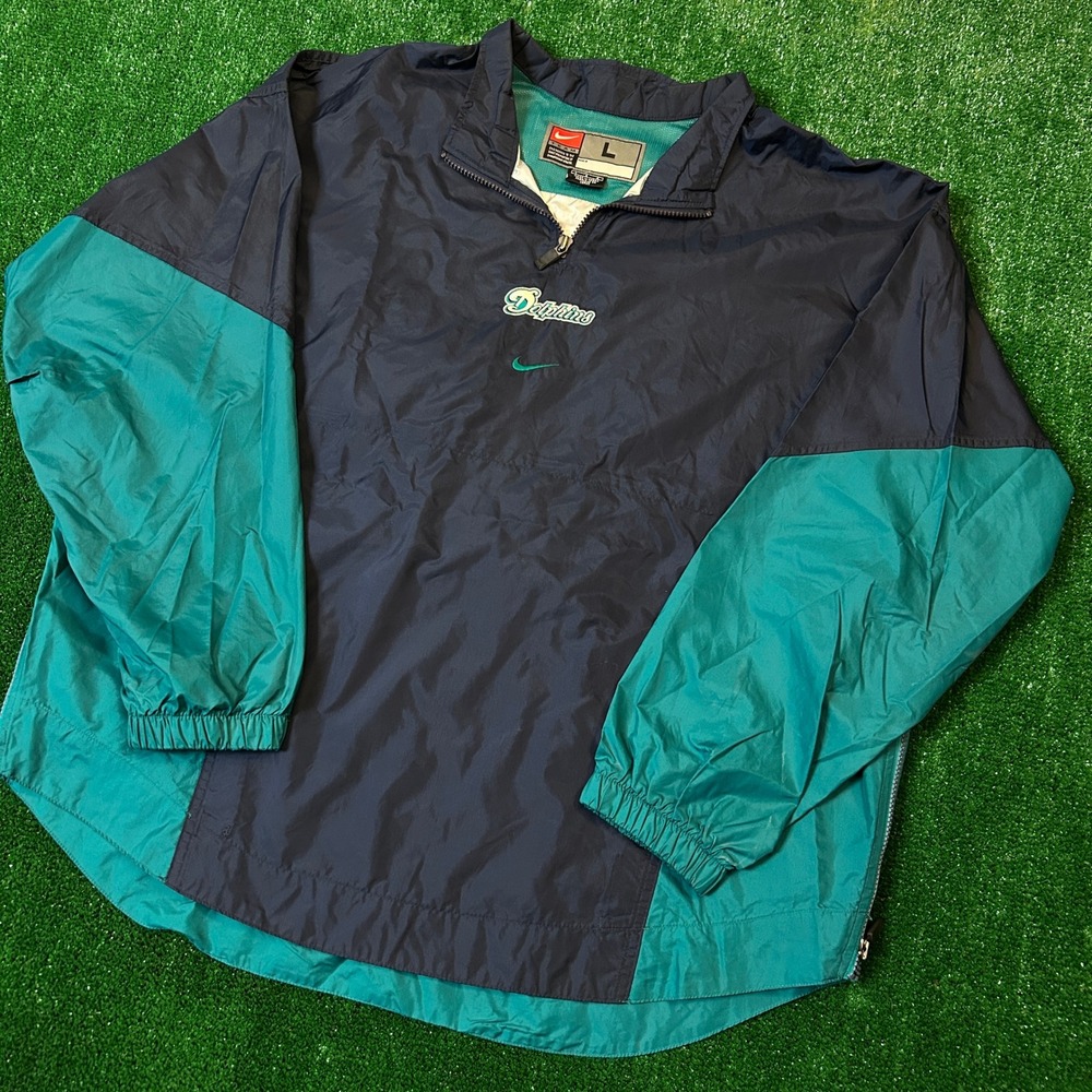 Vintage Nike Windbreaker Mens Large Teal Navy Miami Dolphins NFL Quarter Zip - Picture 12 of 12